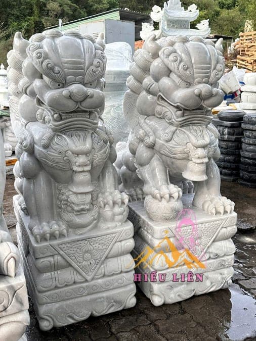 Lân nhìn thẳng cao 1m2 đá trắng - ảnh phụ
